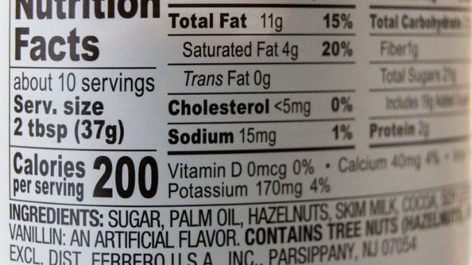 Closeup of nutrition label