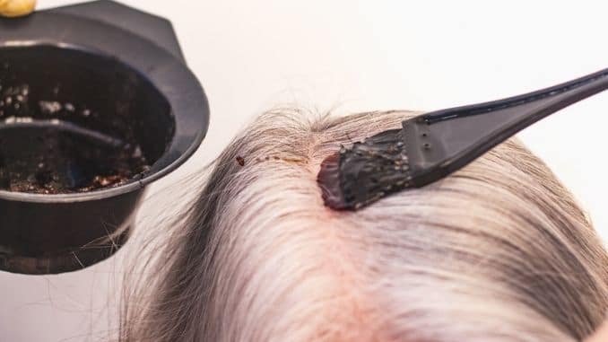 Hairdresser paints gray hair